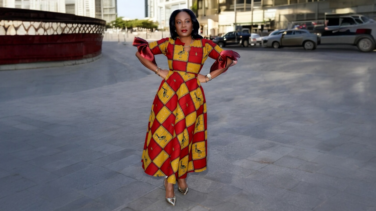 girl in ankara print dress