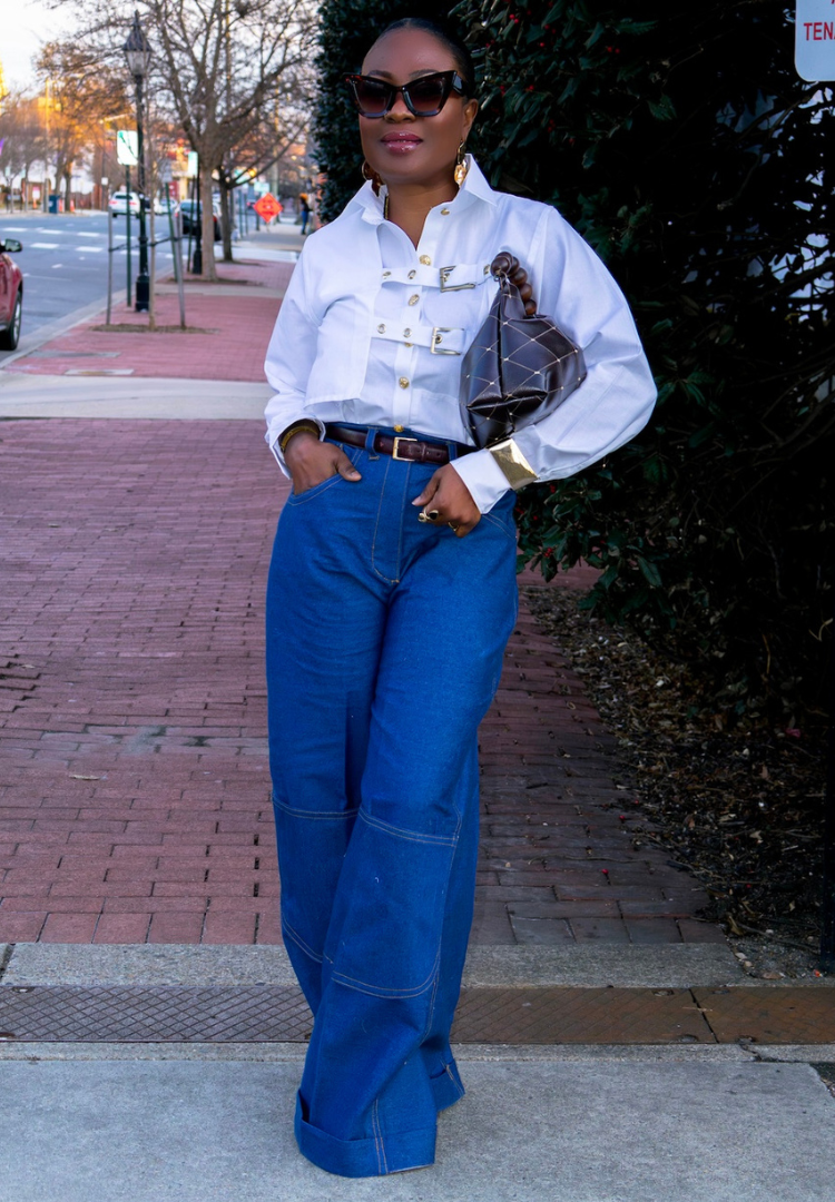 Wide Leg Cuffed Denim