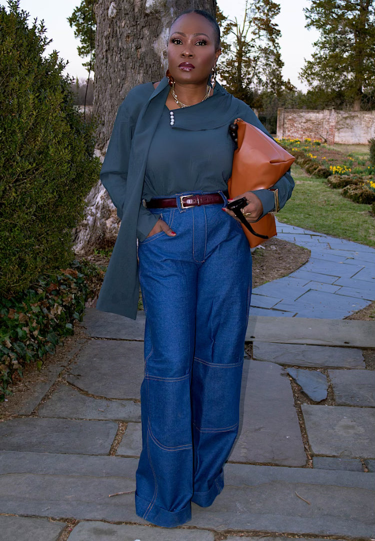 Wide Leg Cuffed Denim