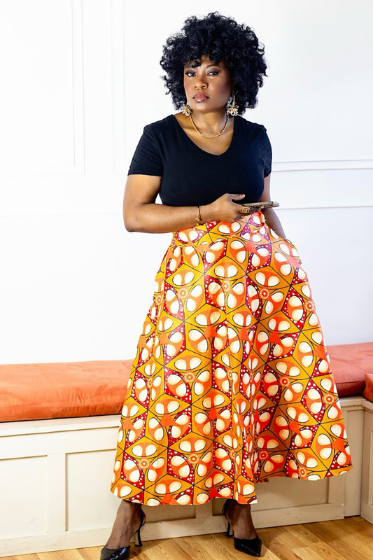 Ankara circle | Maxi Skirt- Orange