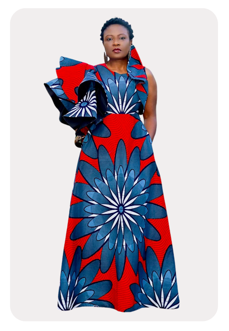 Batik Fleur Sleeves  Maxi | Dress - Red & Blue