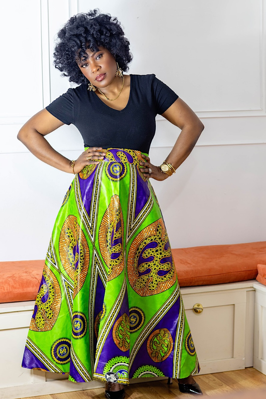 Ankara circle | Midi Skirt- green
