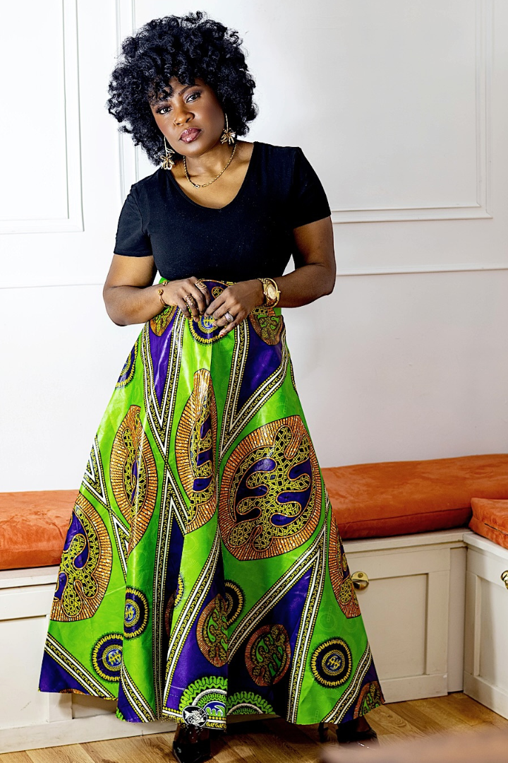 Ankara circle | Midi Skirt- green